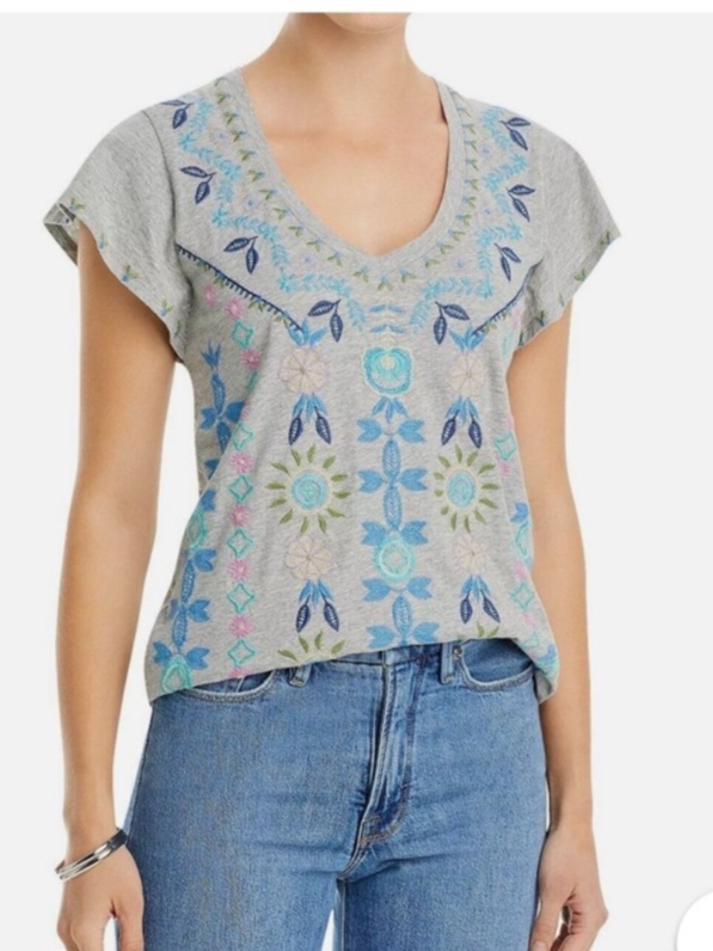 Johnny Was Oriel Embroidered Cotton Flutter Sleeve Top – PXL Petite XL Like New - Picture 5 of 16